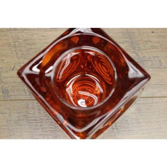 VIKING GLASS Bull’s Eye Candle Holder Orange‎ Persimmon Glimmer MCM Decor - Picture 6 of 12